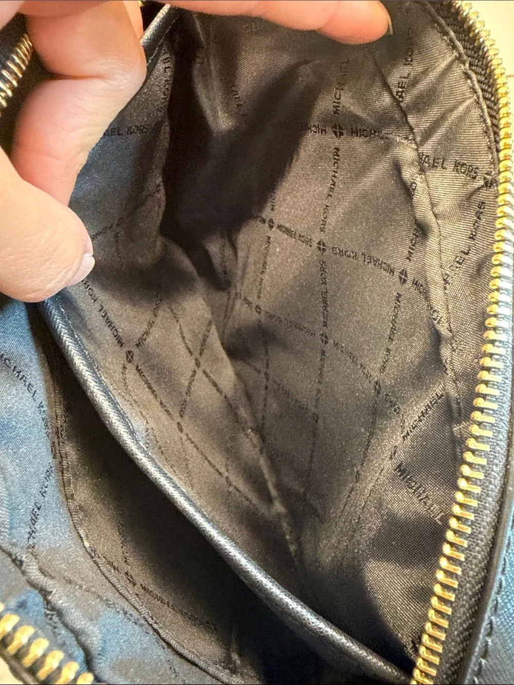 Michael Kors Black Leather Crossbody with Gold Chain Accents